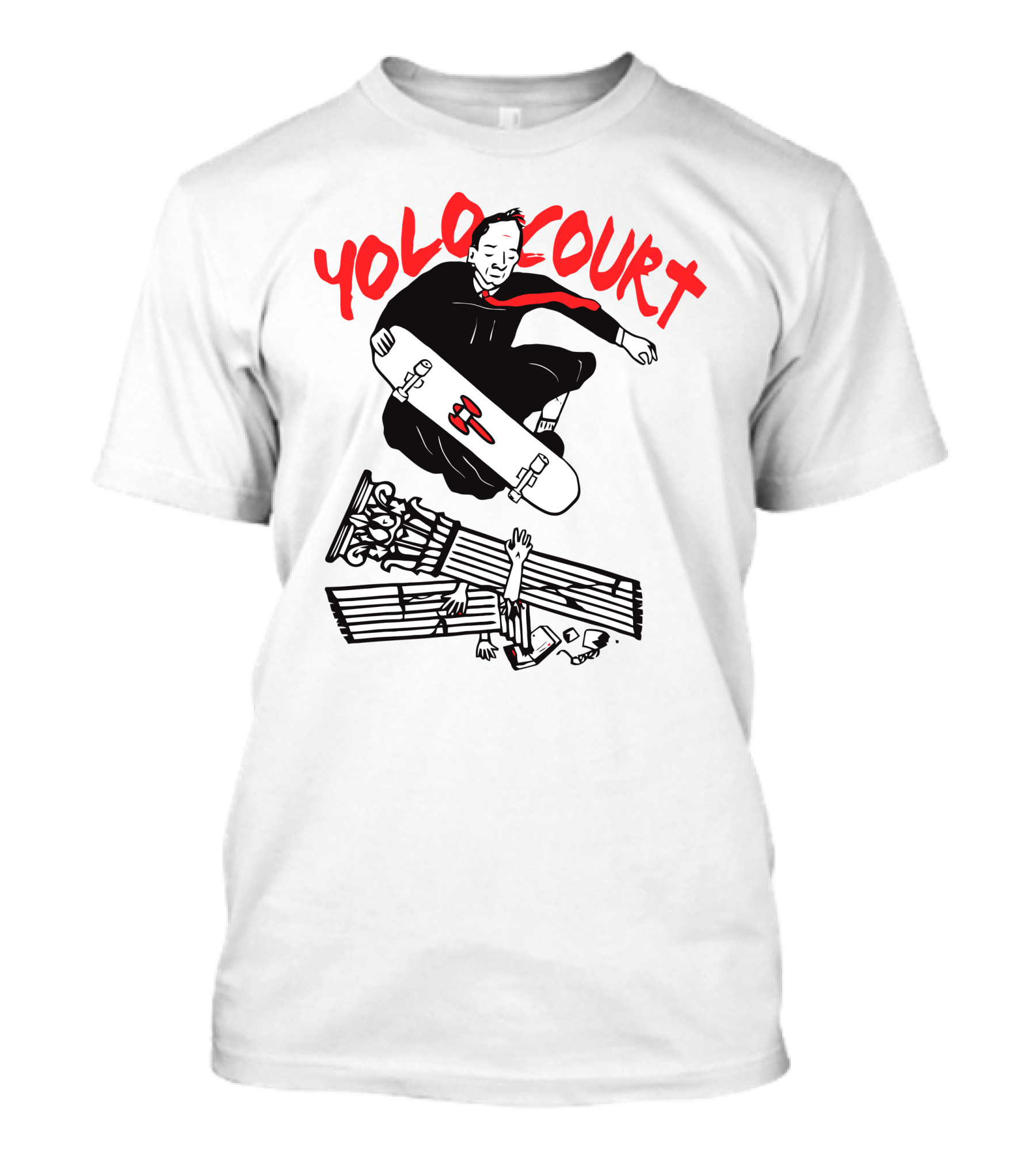 YOLO Court Skateboarding Judge Over Columns T-Shirt