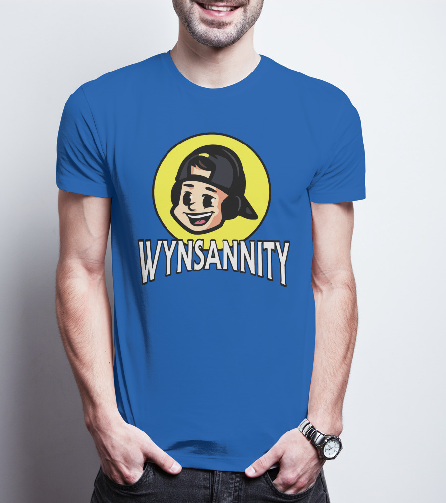 Wynnsanity Cartoon Character With Headphones And Backwards Cap Icon In Yellow Circle T-Shirt