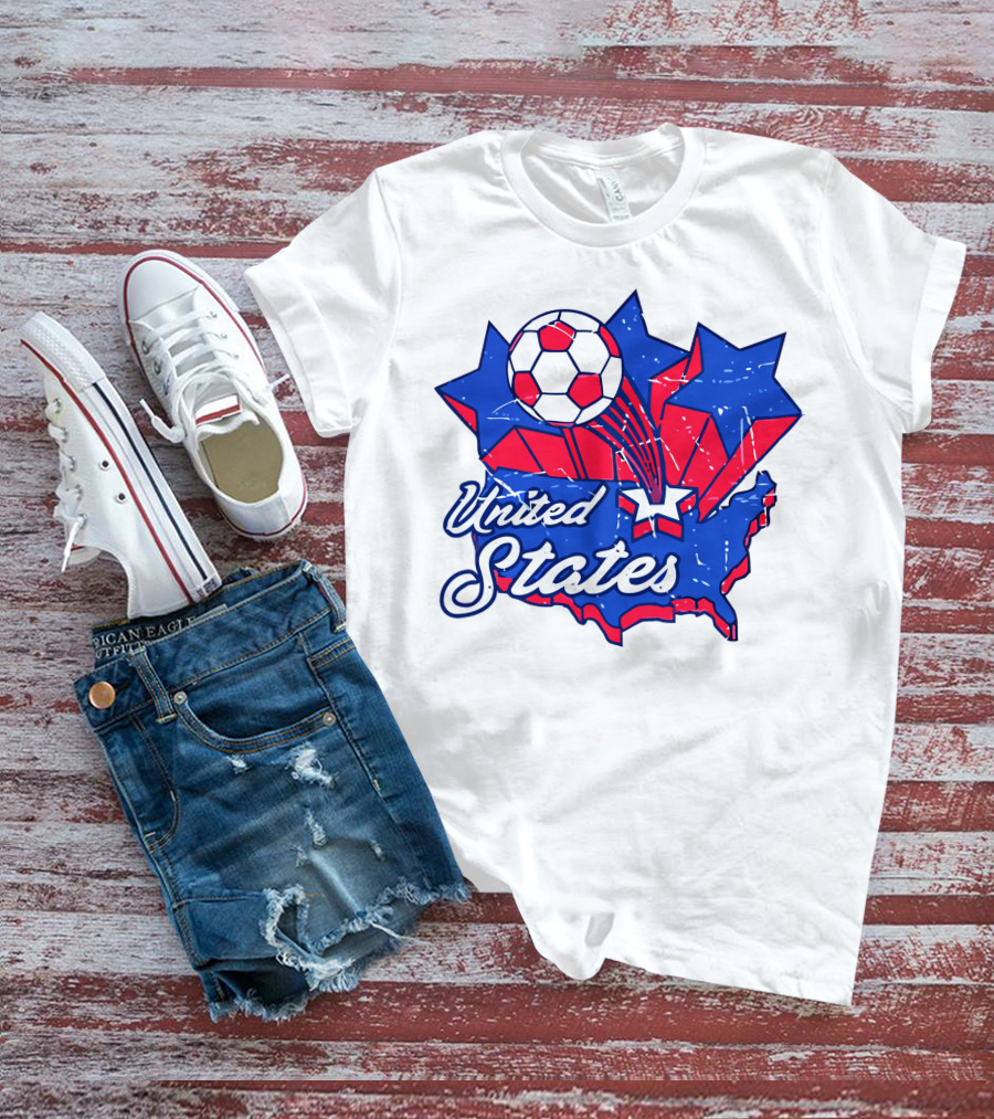 United States Soccer Vintage Map Stars And Ball T-Shirt