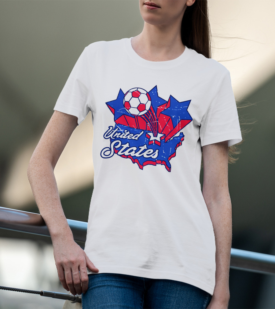 United States Soccer Vintage Map Stars And Ball T-Shirt