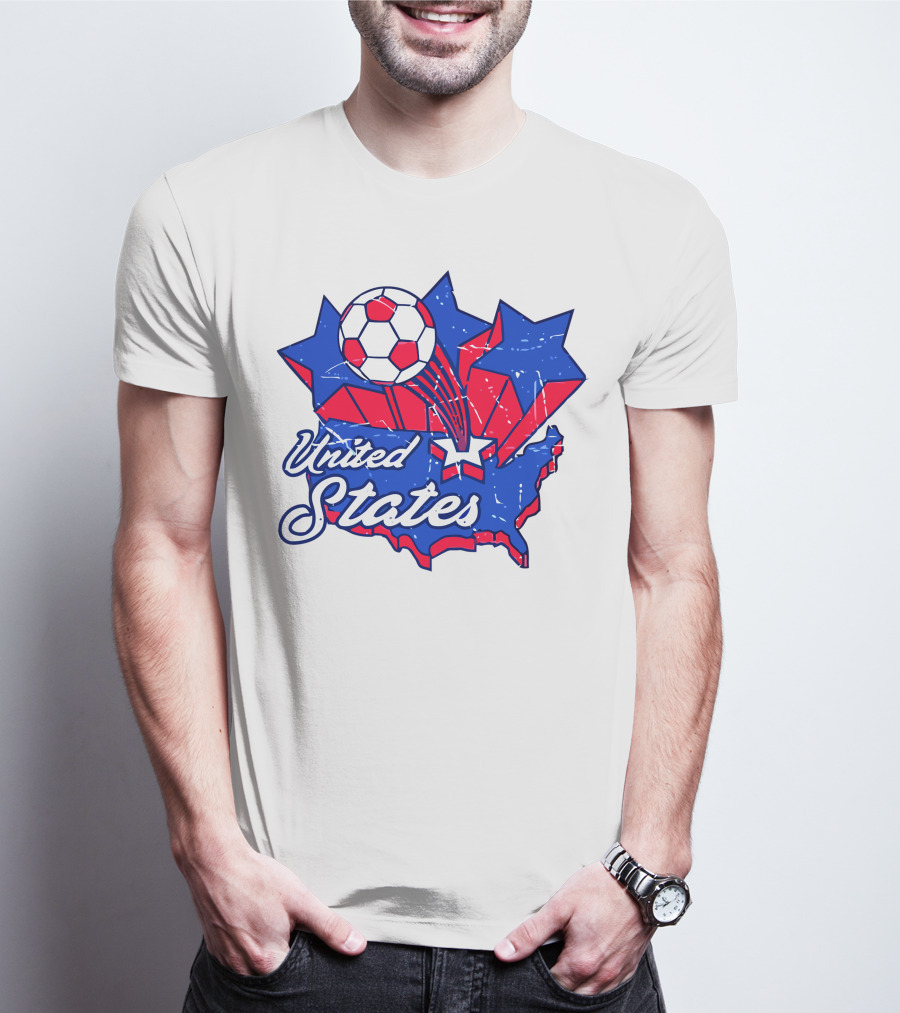 United States Soccer Vintage Map Stars And Ball T-Shirt