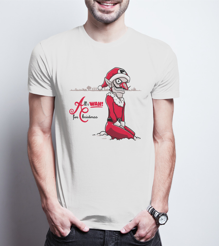 All I Wah For Christmas Silly Red Santa Suit Sitting T-Shirt