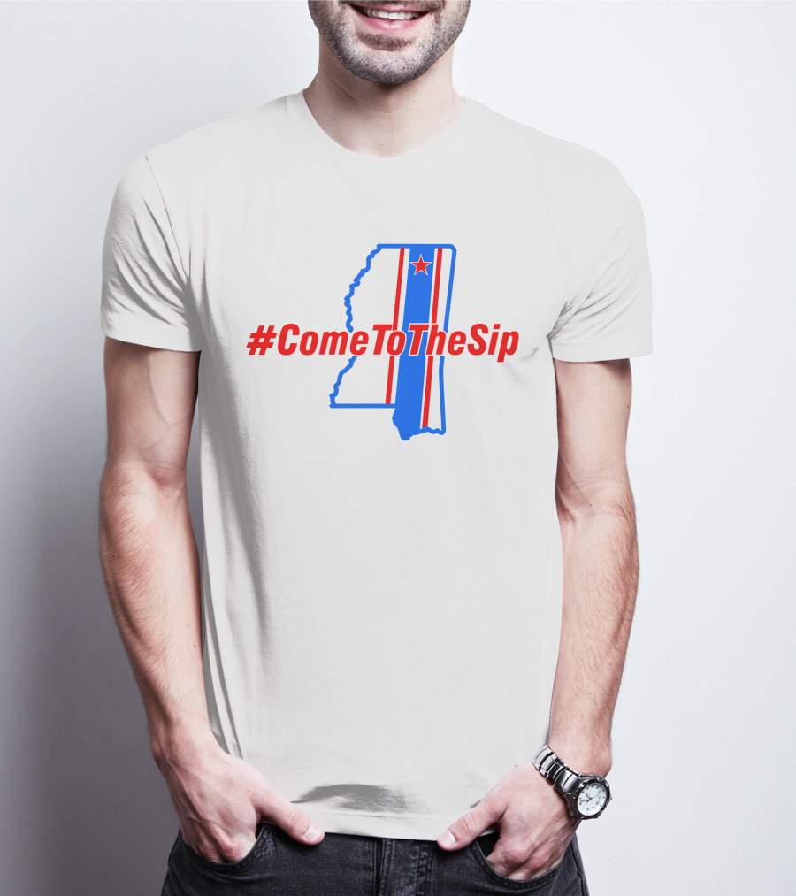 ComeToTheSip Mississippi Map Blue Red Star T-Shirt