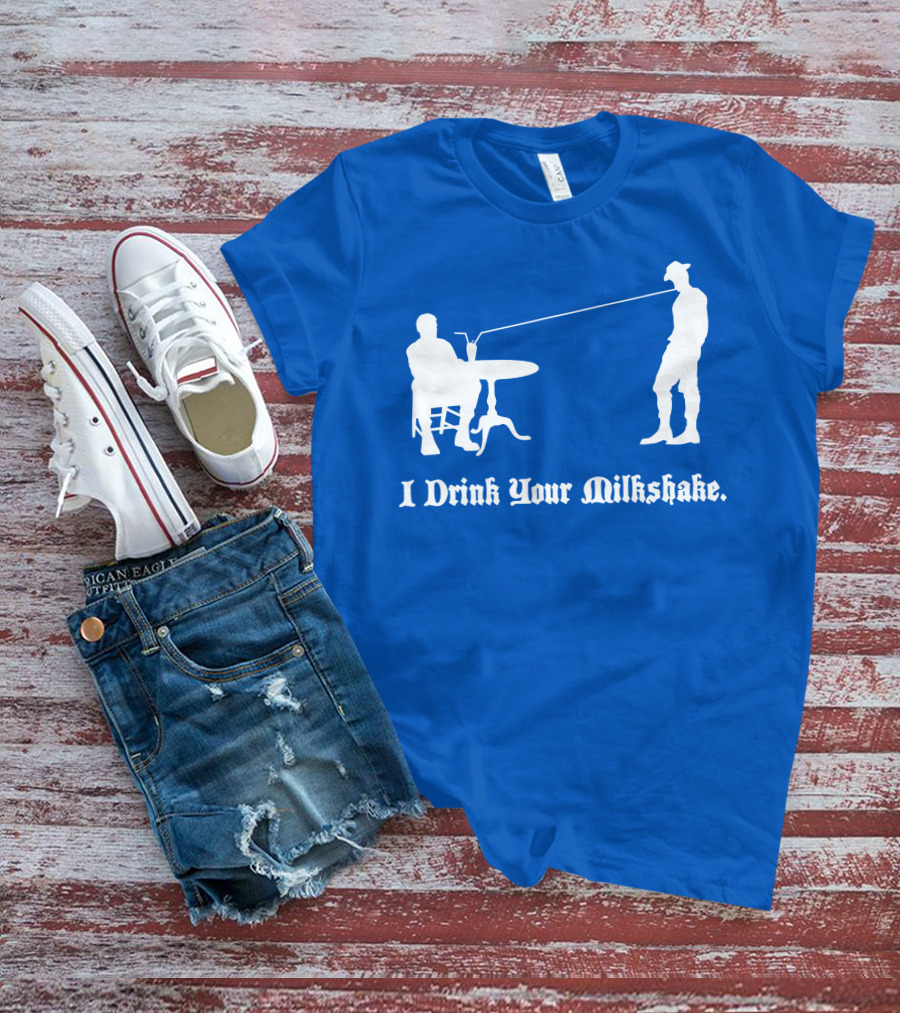 I Drink Your Milkshake Vintage Silhouette Blue T-Shirt