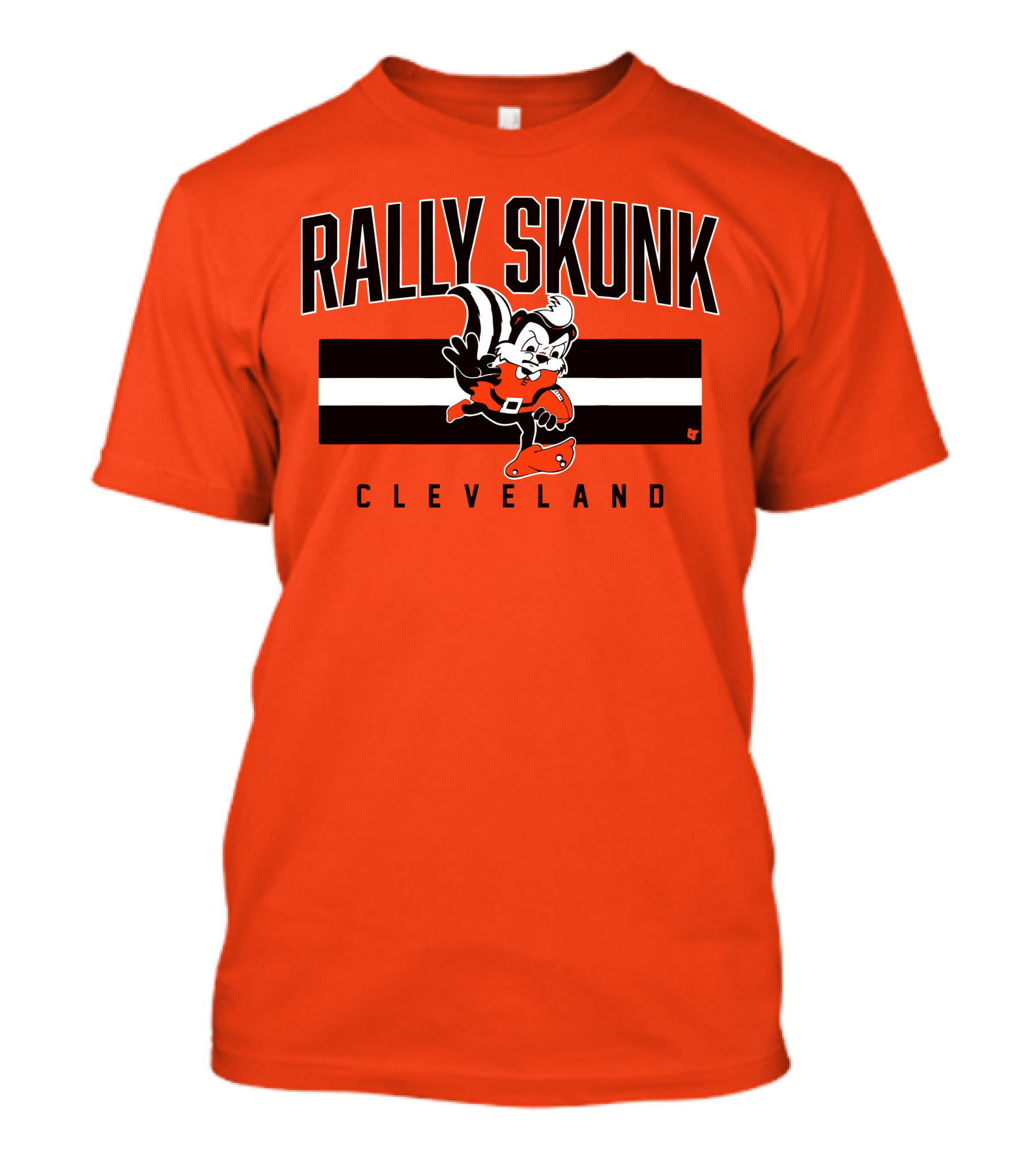 Cleveland Rally Skunk Football Character Sporting Orange Helmets T-Shirt