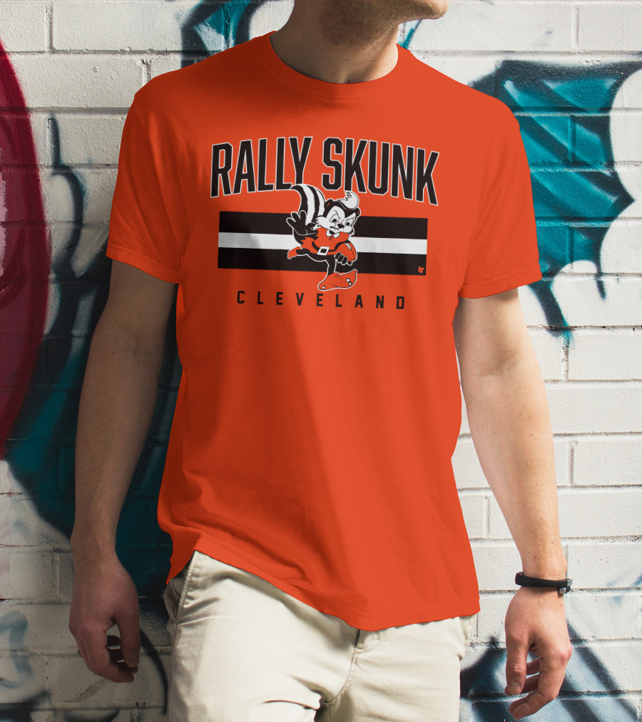 Cleveland Rally Skunk Football Character Sporting Orange Helmets T-Shirt