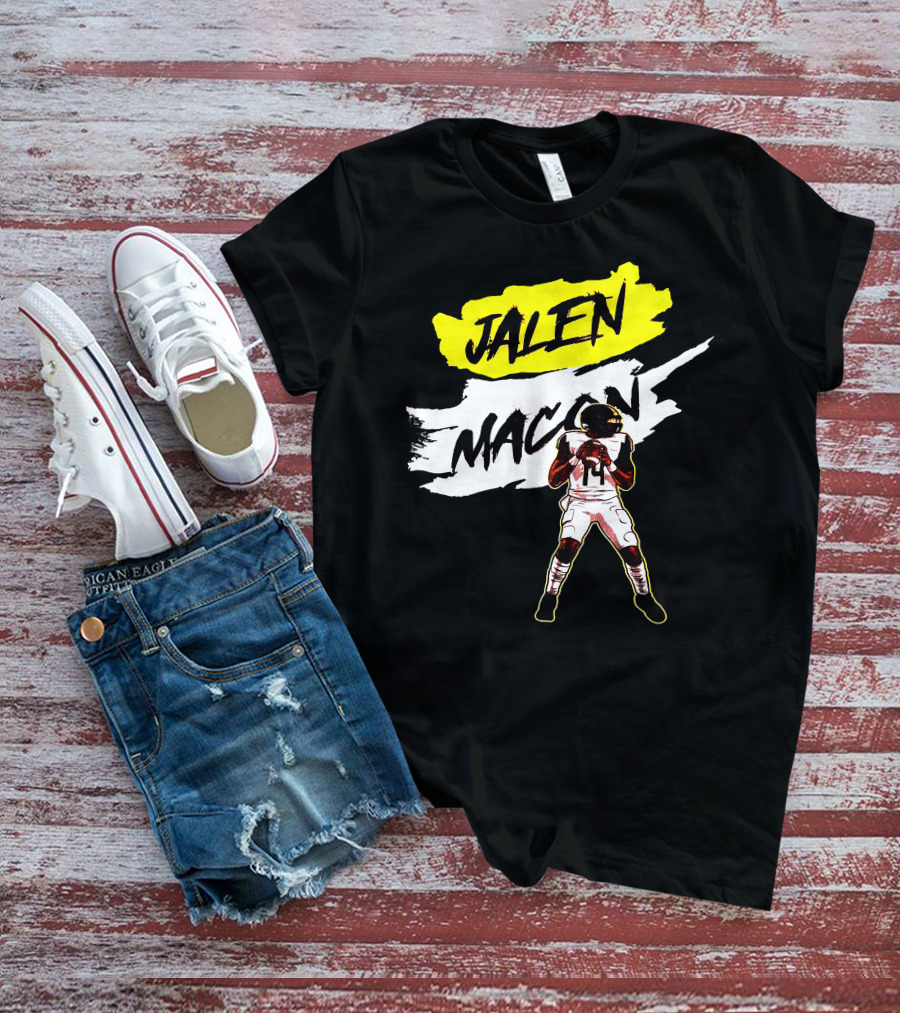 Jalen Macon Football Player Black White Yellow T-Shirt