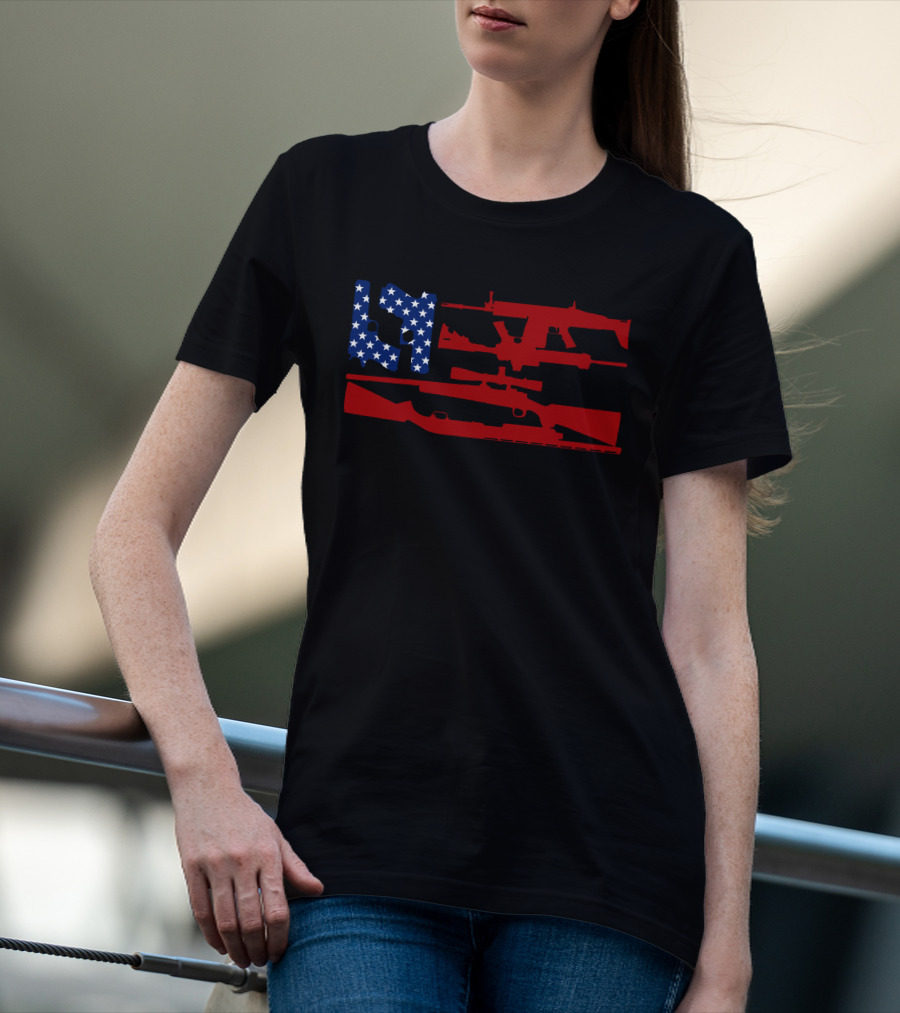 Guns And 69 American Flag Rifle T-Shirt