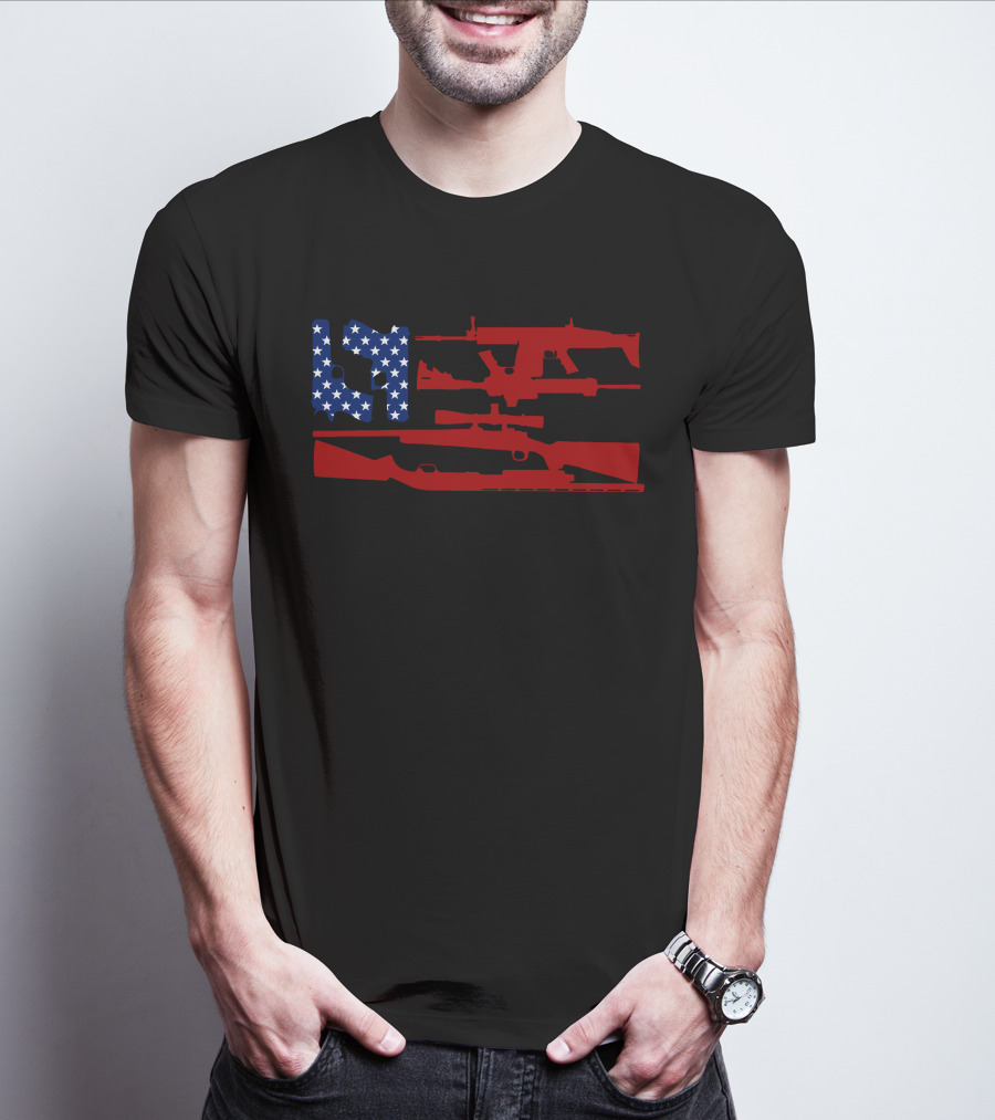 Guns And 69 American Flag Rifle T-Shirt