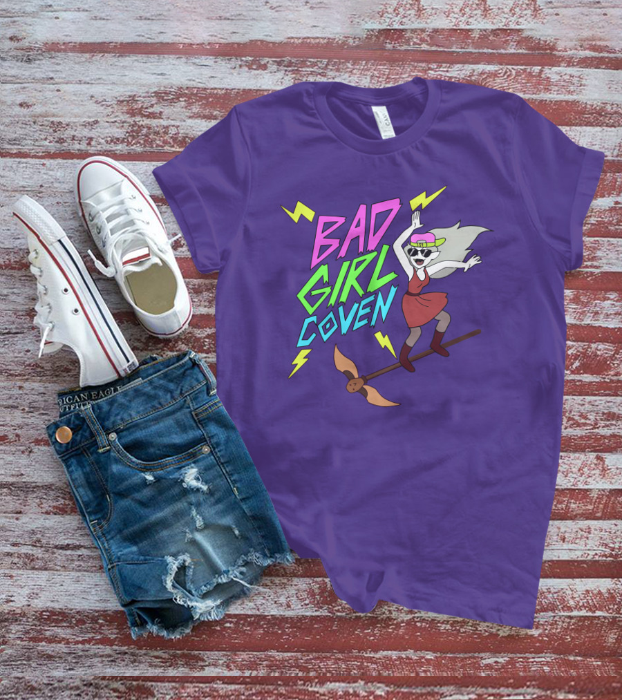 Bad Girl Coven Witch On Broomstick With Lightning Bolts T-Shirt