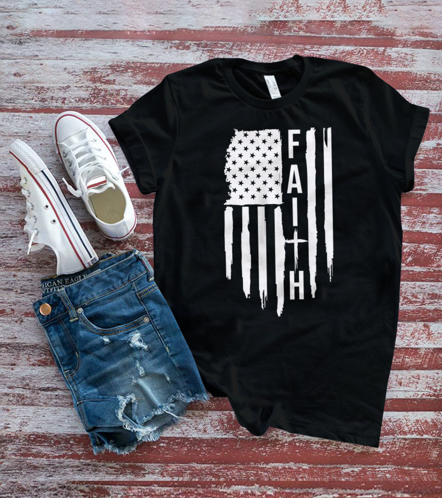 American Flag Faith Cross Stars Stripes T-Shirt