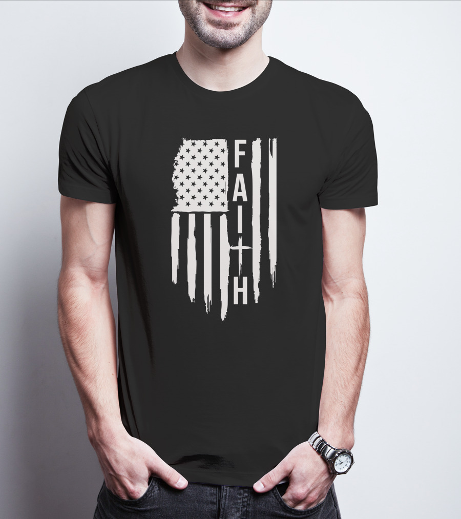 American Flag Faith Cross Stars Stripes T-Shirt