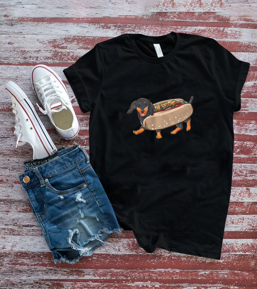Dachshund Sausage Dog In Hot Dog Bun With Mustard T-Shirt
