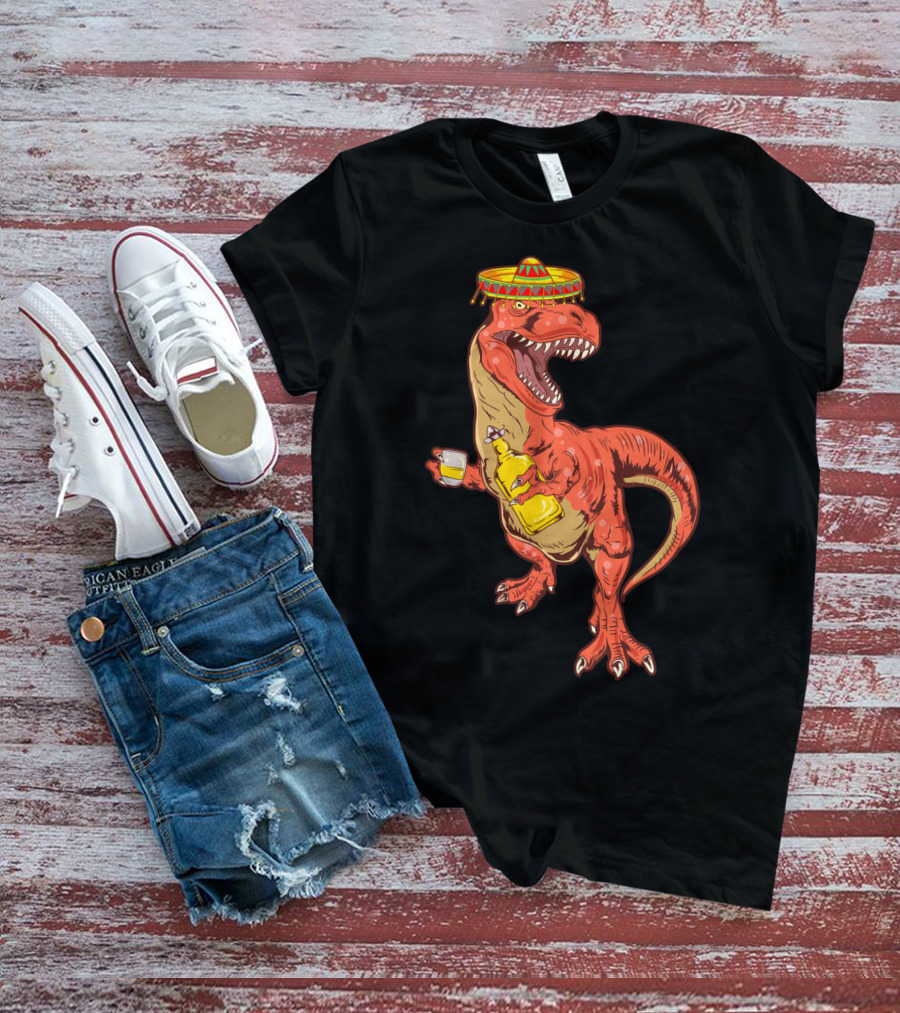 Tequilasaurus Rex Dinosaur Tequila Drinking Team Sombrero Fiesta T-Shirt
