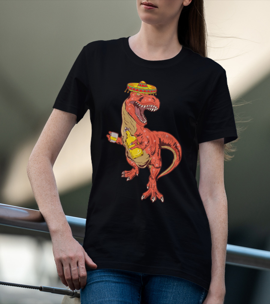 Tequilasaurus Rex Dinosaur Tequila Drinking Team Sombrero Fiesta T-Shirt