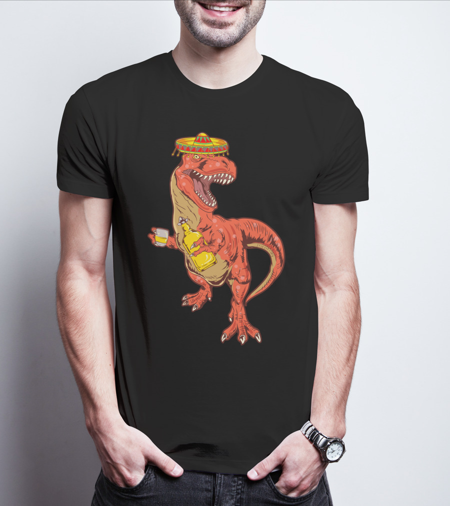 Tequilasaurus Rex Dinosaur Tequila Drinking Team Sombrero Fiesta T-Shirt