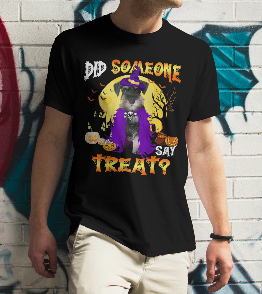 Did Someone Say Treat Miniature Schnauzer Halloween Pumpkins And Witch Hat T-Shirt