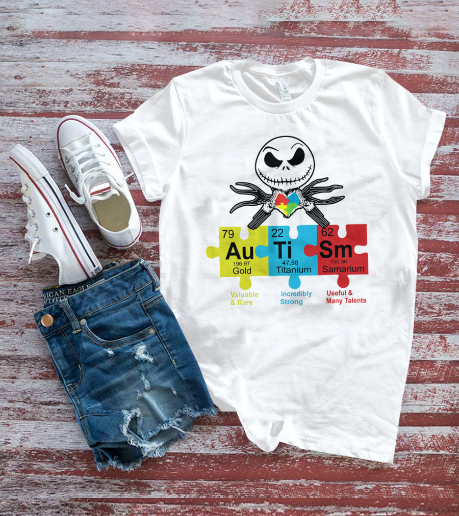 Jack Skellington AuTiSm Puzzle Periodic Table Valuable Rare Incredibly Strong Talents T-Shirt