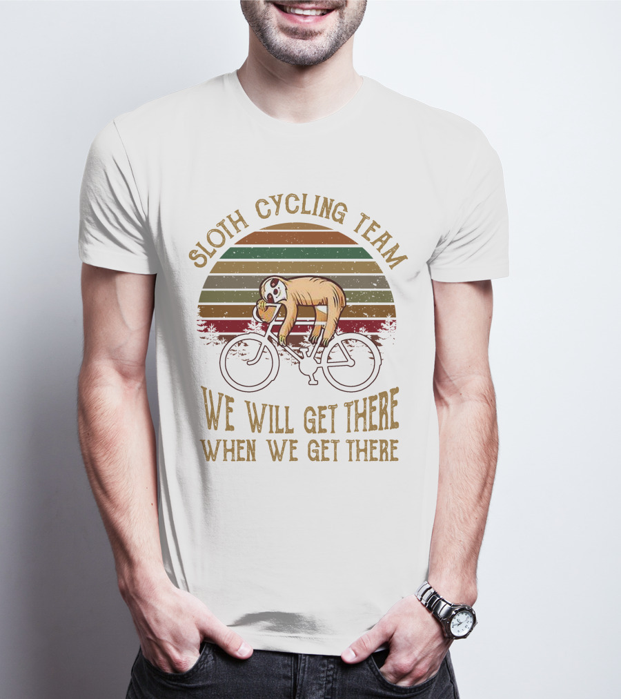 Sloth Cycling Team We Will Get There When We Get There Retro Sunset T-Shirt