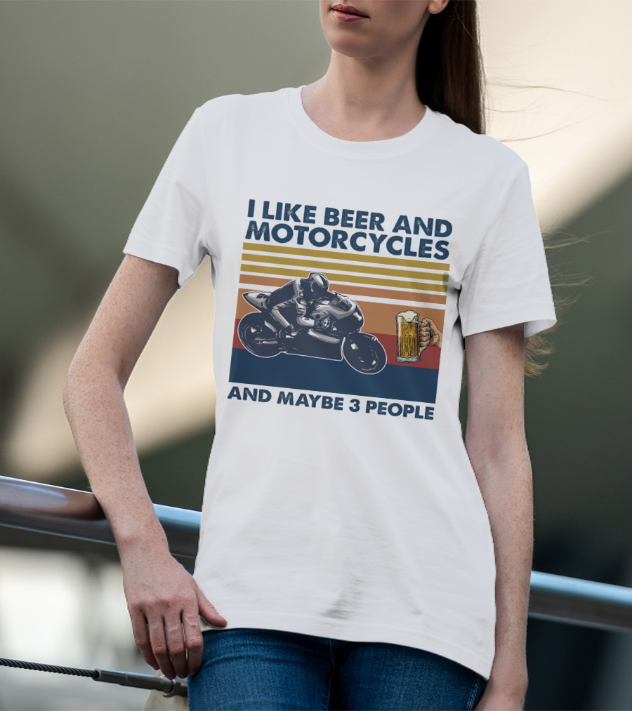 I Like Beer And Motorcycles Vintage Style With Beer Mug And Racer T-Shirt