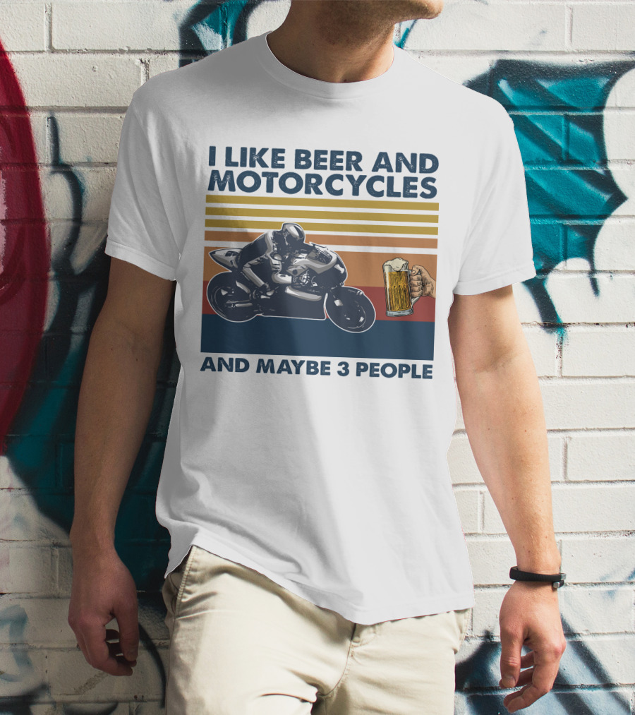 I Like Beer And Motorcycles Vintage Style With Beer Mug And Racer T-Shirt