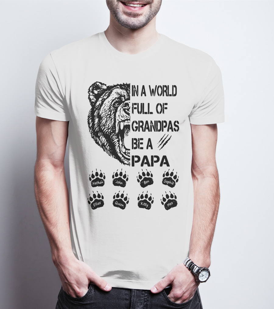 Bear In A World Full Of Grandpas Be A Papa Nathan John Ben Sophia Ellie Queen Kitty Neo T-Shirt