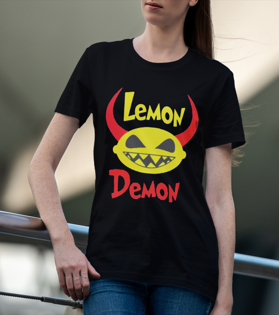 Lemon Demon Smiling Yellow Face With Red Horns T-Shirt