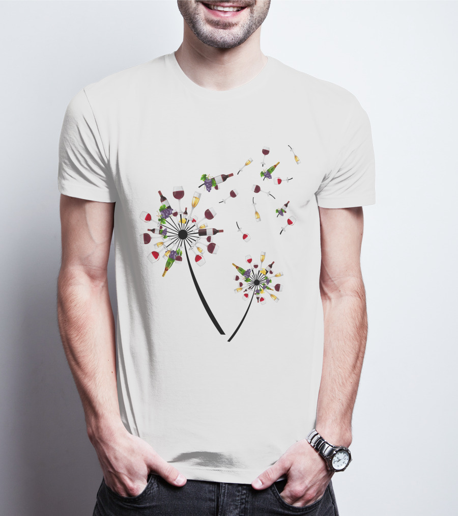 Printady Clothing Store Wine Glasses And Bottles Dandelion T-Shirt