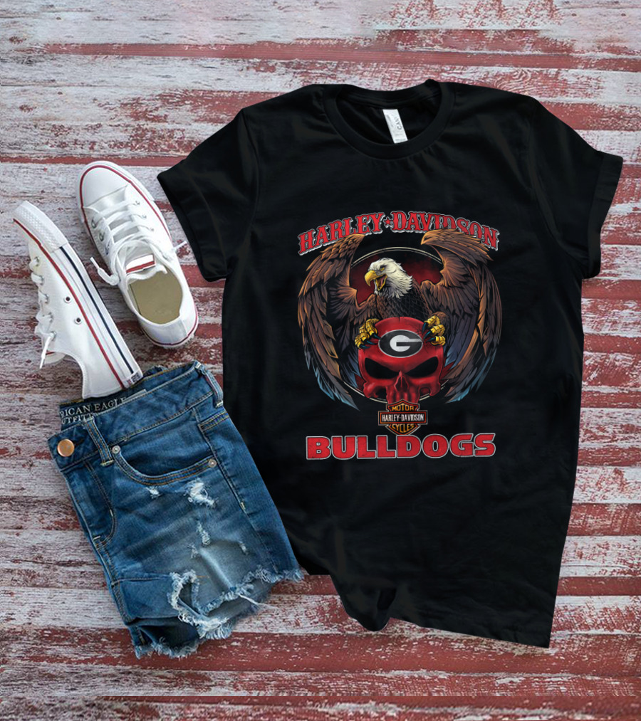 Harley Davidson Georgia Bulldogs Eagle Motorcycle Cycles T-Shirt