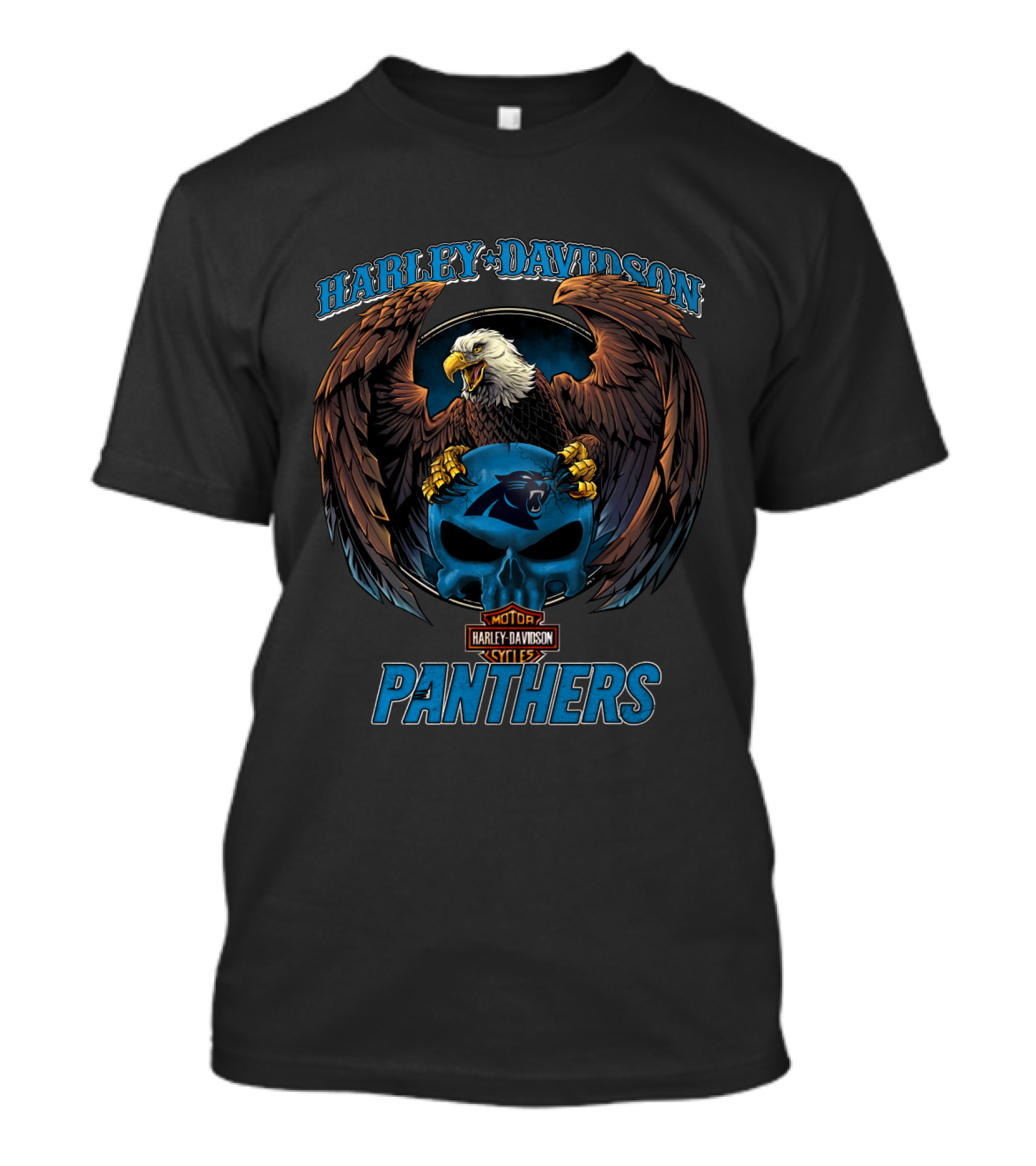 Harley Davidson Panthers Motorcycle Emblem With Eagle And Carolina Panthers T-Shirt