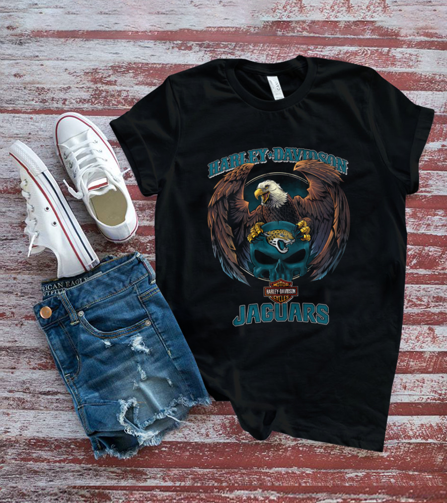 Harley Davidson Motor Cycles Jacksonville Jaguars Eagle Skull T-Shirt