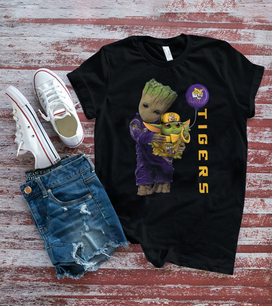 Groot And Baby Yoda Lsu Tigers Fan Gear T-Shirt