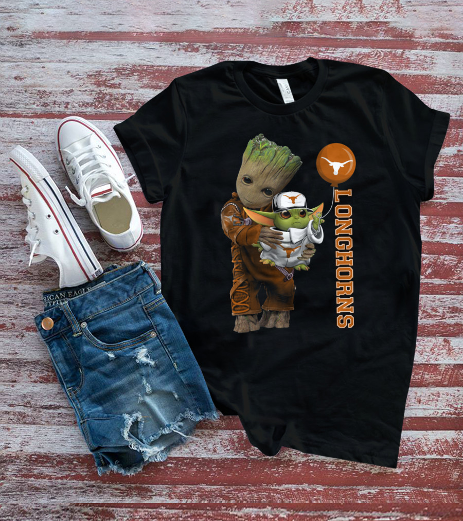 G&Y Texas Longhorns Groot Baby Yoda Balloon T-Shirt