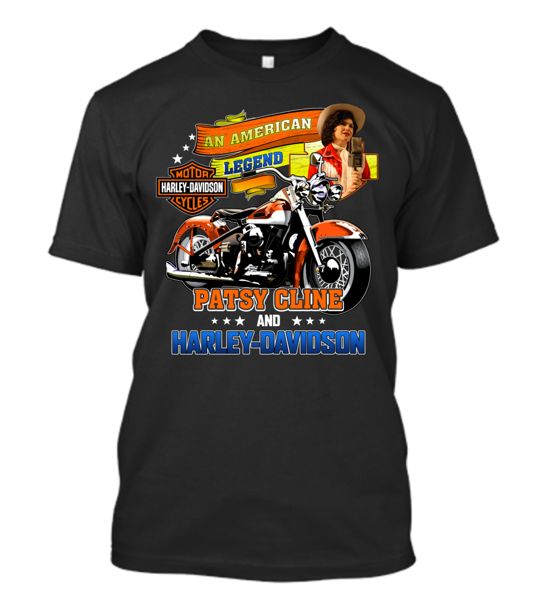 An American Legend Patsy Cline And Harley Davidson Motor Cycles T-Shirt