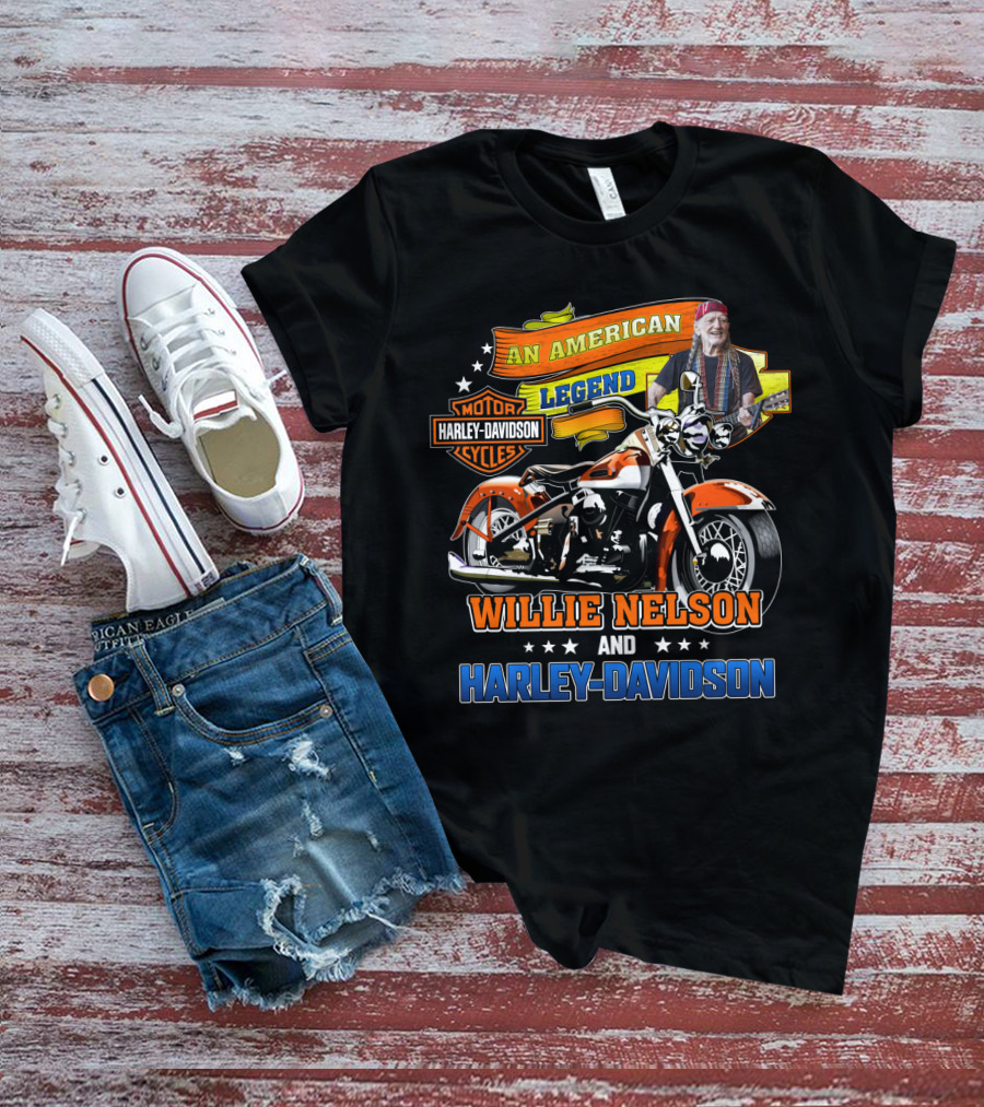 An American Legend Willie Nelson Harley Davidson Motor Cycles T-Shirt