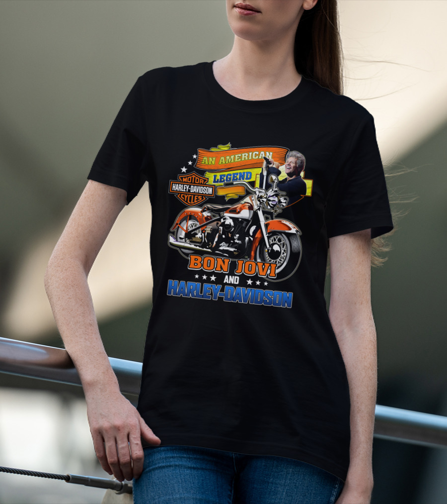 An American Legend Bon Jovi And Harley Davidson Motor Cycles T-Shirt