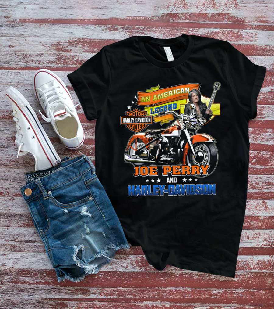 An American Legend Joe Perry And Harley Davidson Motor Cycles T-Shirt