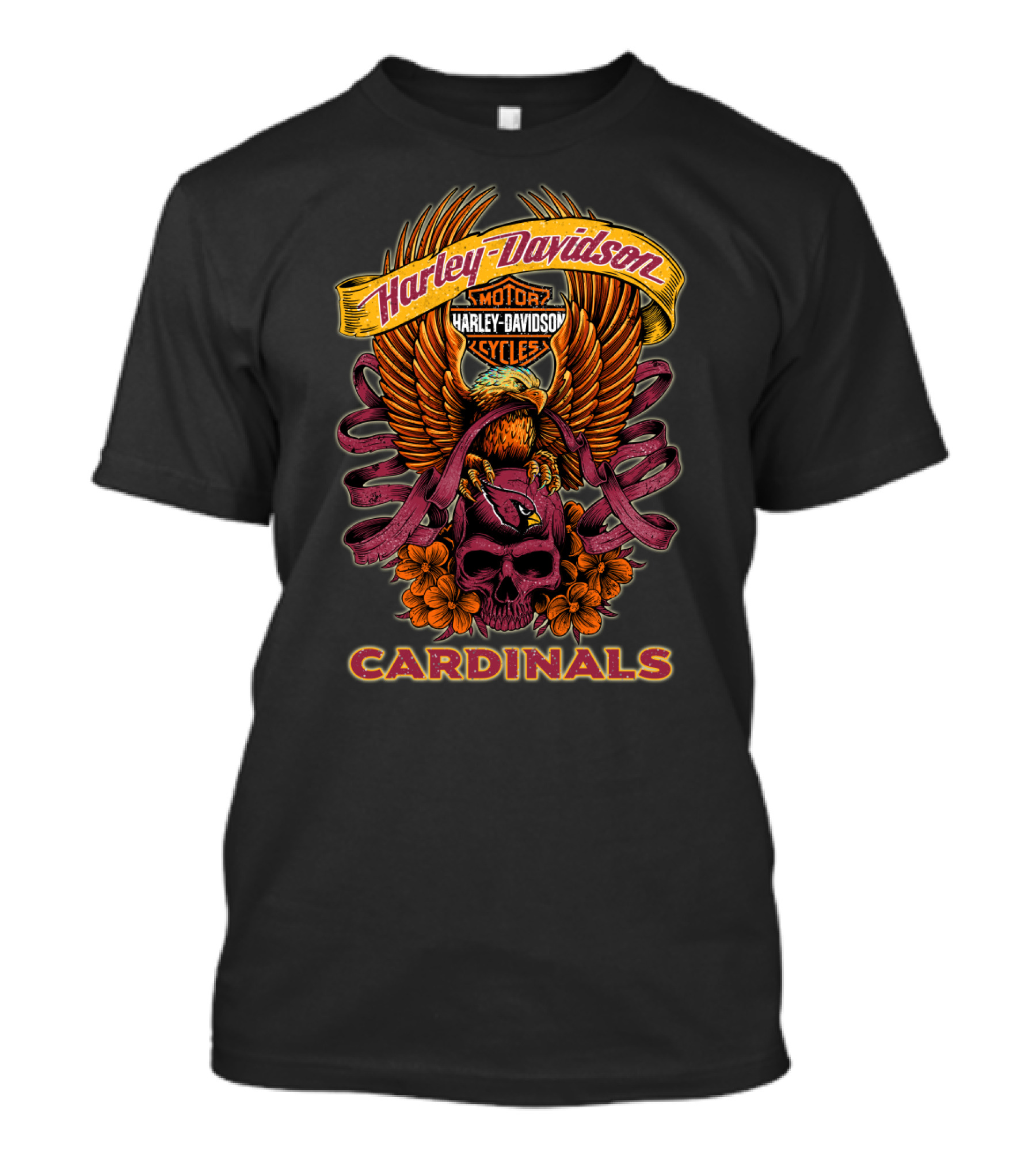 Harley Davidson Cardinals Motor Cycles Eagle Skull Flowers T-Shirt