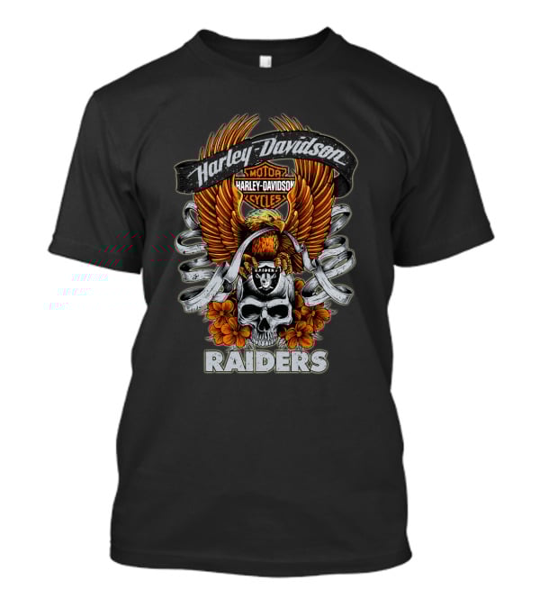 Harley Davidson Motor Cycles Raiders Skull Eagle Nfl-H5-Oakland Raiders T-Shirt
