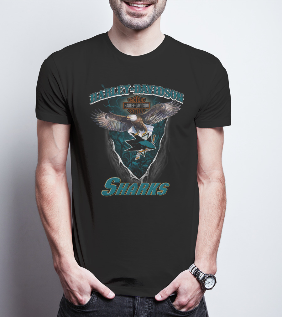 Harley Davidson San Jose Sharks Motor Cycles Eagle T-Shirt