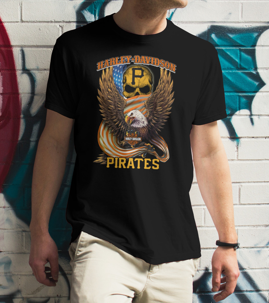 Harley Davidson Cycles Pittsburgh Pirates Eagle Skull T-Shirt