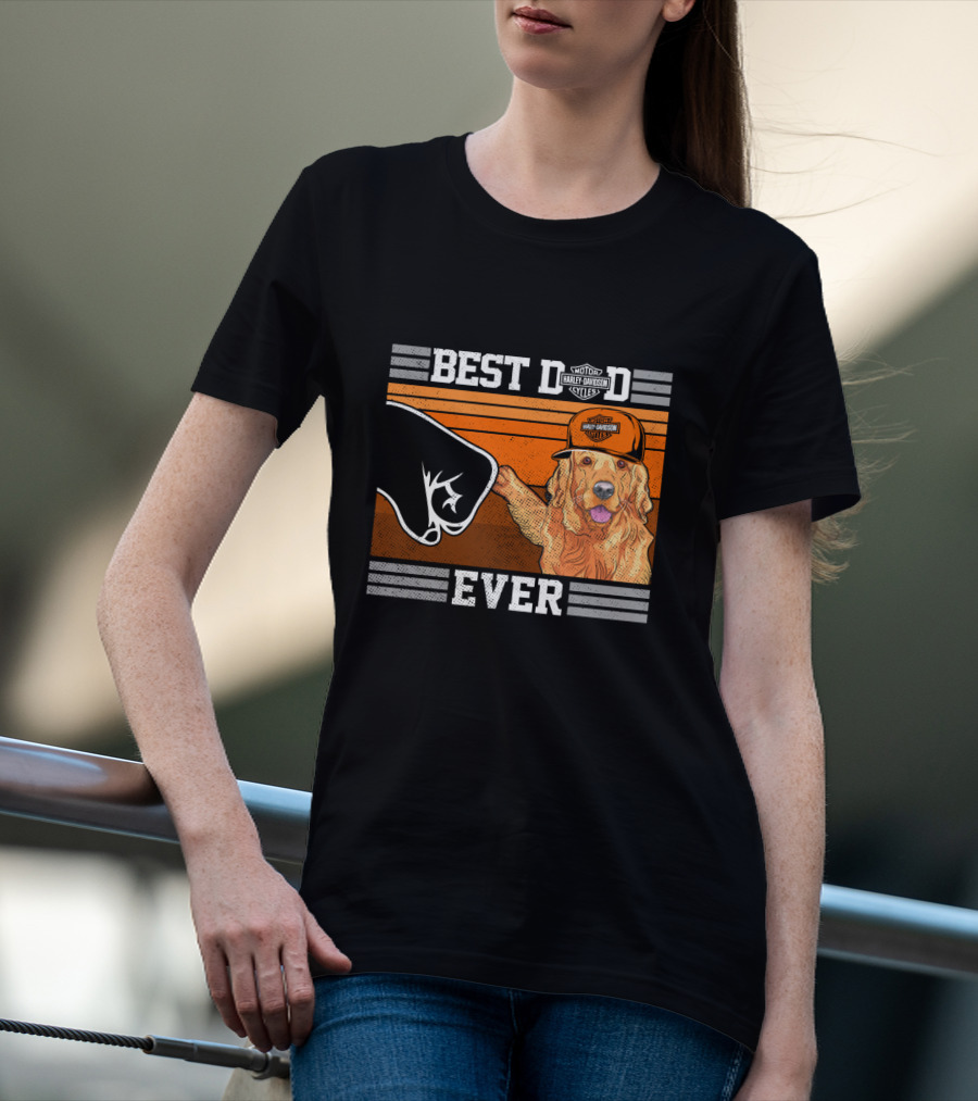 Best Dad Ever Motor Harley Davidson Cycles Golden Retriever Hat Fist Bump T-Shirt
