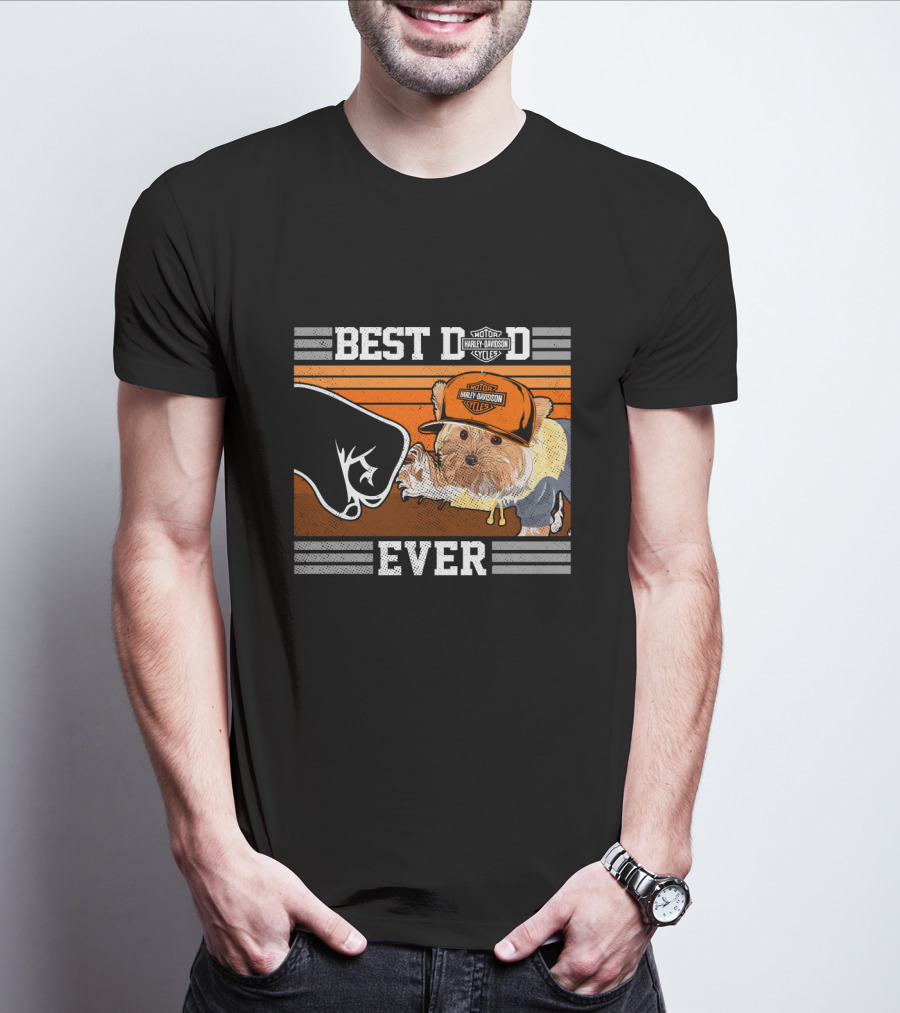 Best Dad Ever Motor Harley Davidson Cycles Yorkshire Terrier T-Shirt