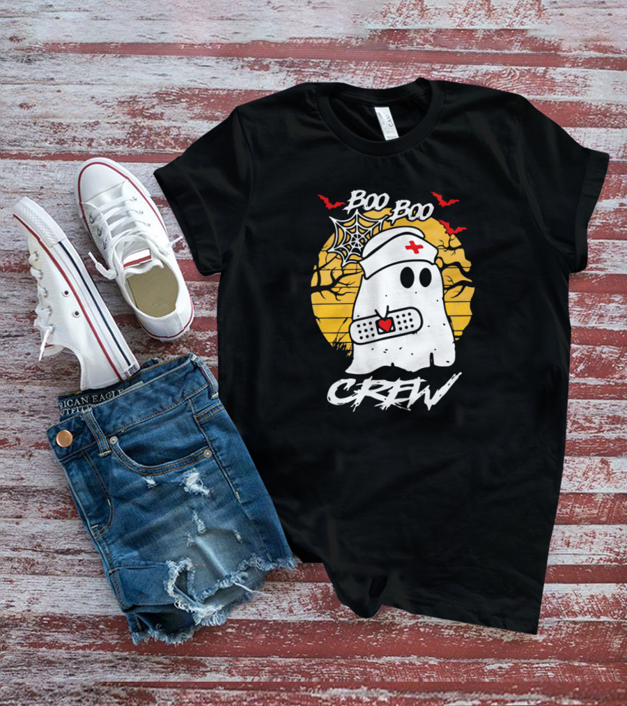 Boo Boo Crew Ghost Nurse Halloween Ghost Bandage Spider Web Bats T-Shirt