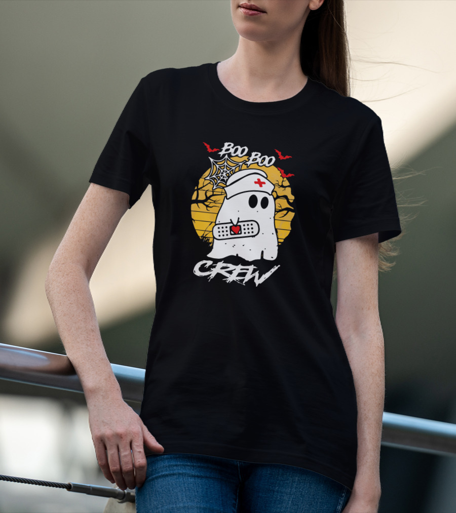 Boo Boo Crew Ghost Nurse Halloween Ghost Bandage Spider Web Bats T-Shirt