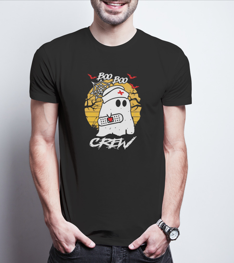 Boo Boo Crew Ghost Nurse Halloween Ghost Bandage Spider Web Bats T-Shirt