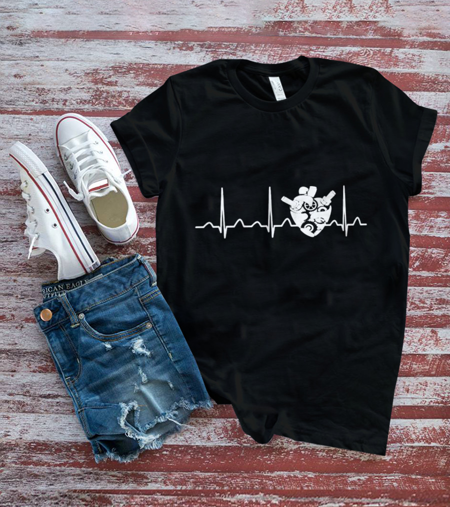 Biomedical Engineer Heart With EKG Elements And Mechanical Components T-Shirt