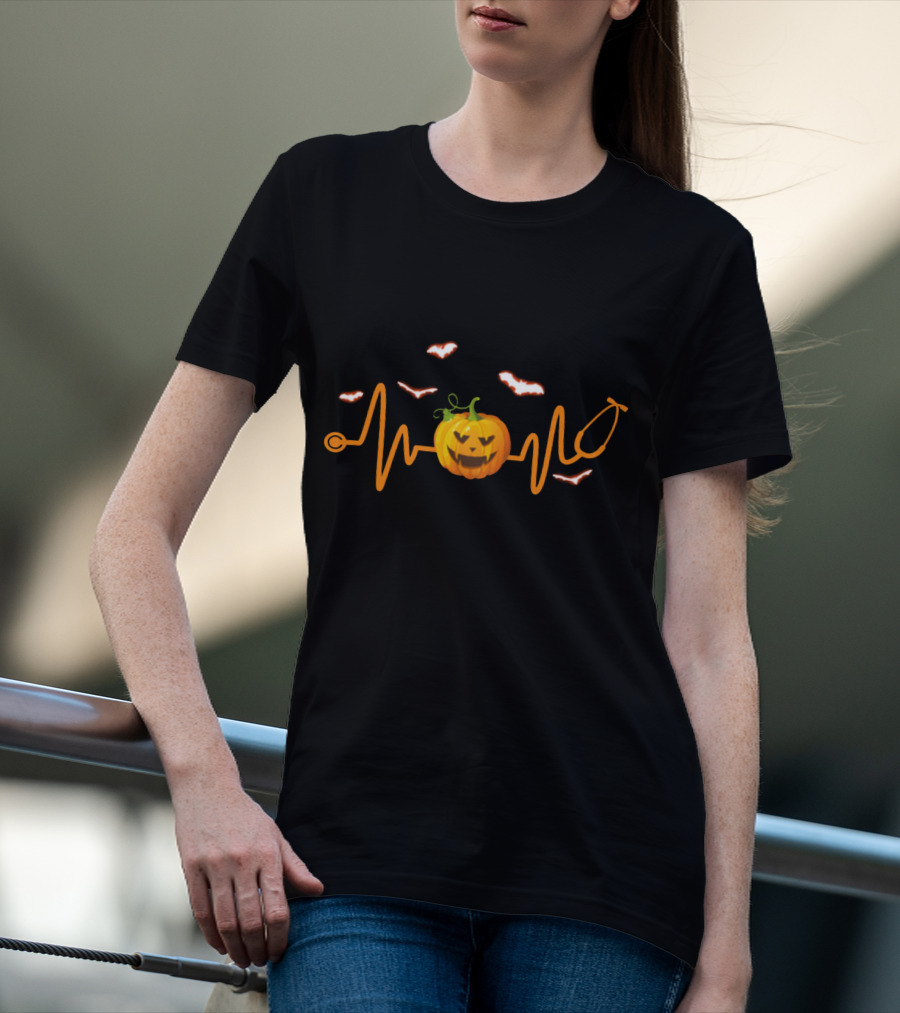 Stethoscope Pumpkin Bat Halloween Funny Nurse T-Shirt