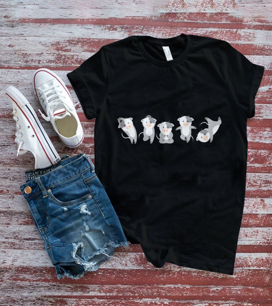 Cow Yoga Poses Cute Cartoon Cattle Characters T-Shirt