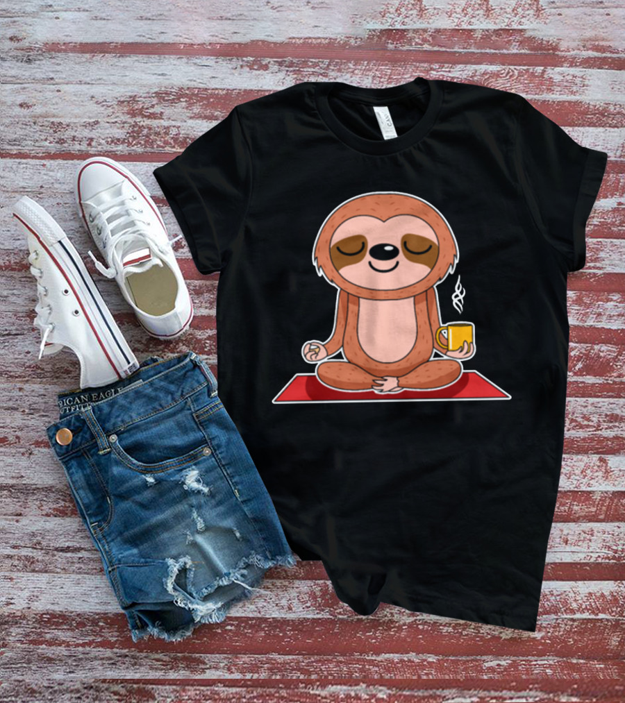 Yoga Sloth Funny Zen Meditation With Coffee T-Shirt